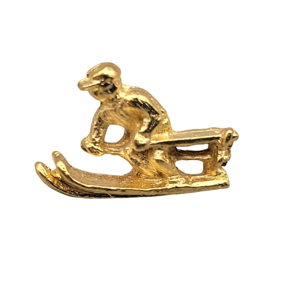 Downhill Skier Tack Pin Tie Tack Hat Pin Butterfly Clasp Gold Tone